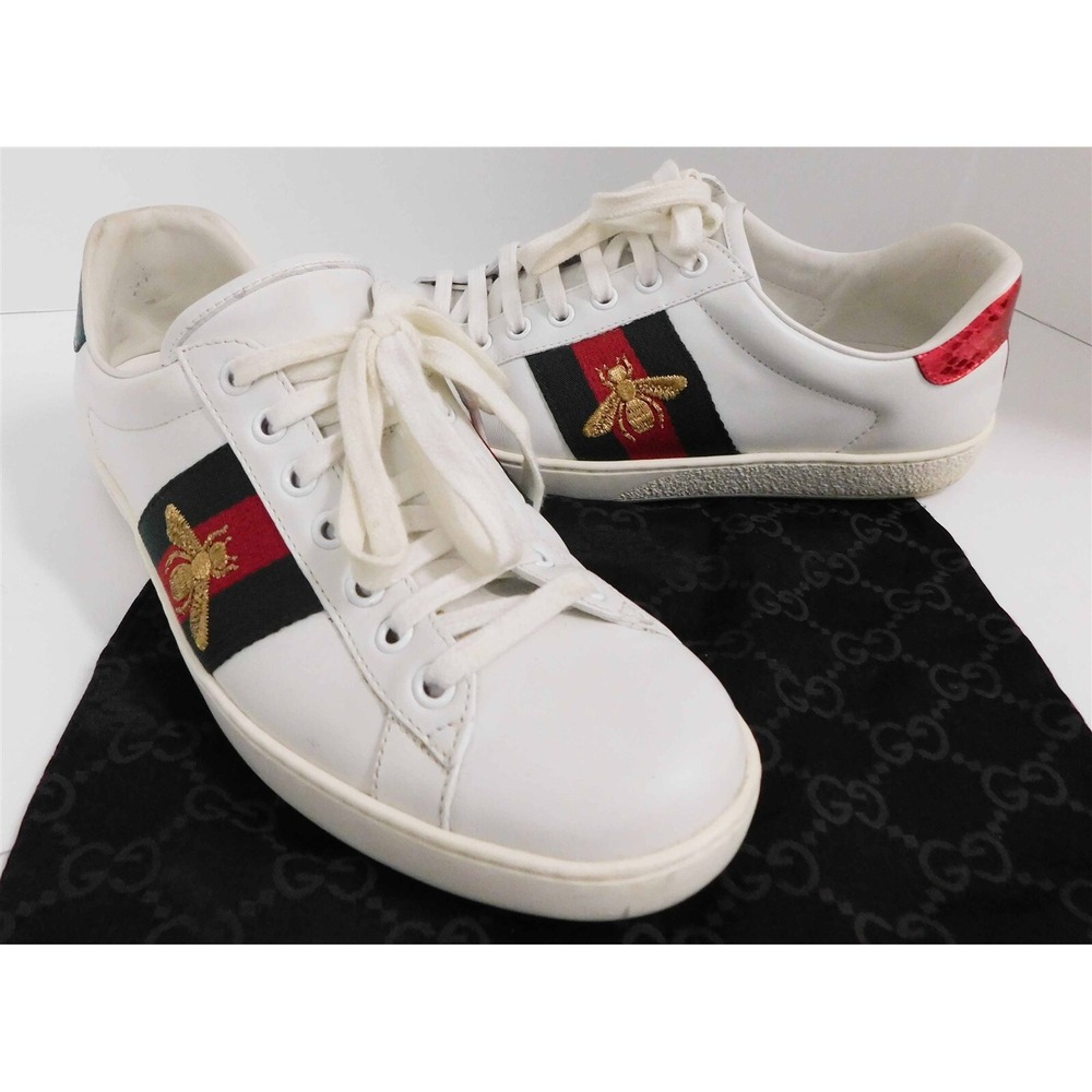 Gucci Ace White Leather Green‎ Red Stripe Bee Sneakers sz 6